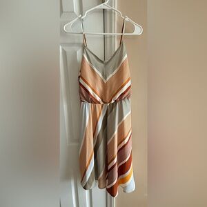 LC Lauren Conrad Striped V-Neck Sleeveless Midi Dress in White, Tan & Rust